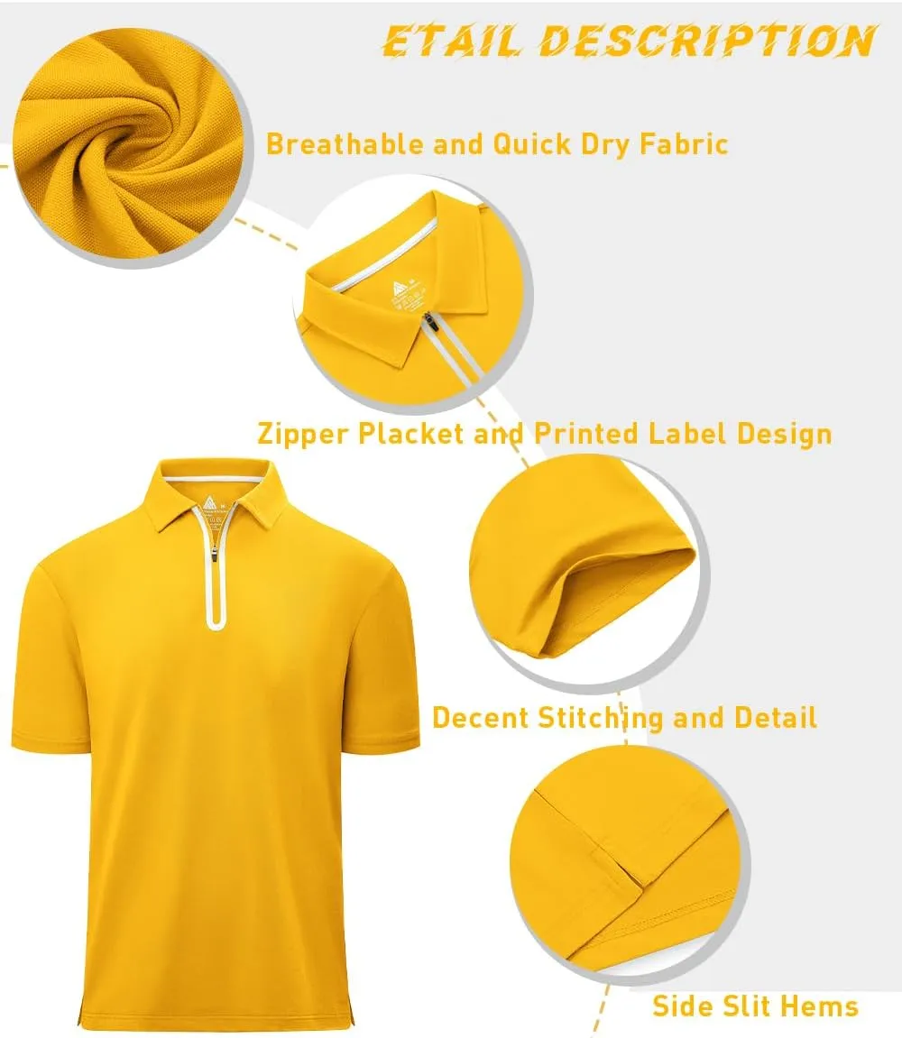 Men's Zipper Polo Shirt Short Sleeve Moisture Wicking Casual Golf Polo Shirt Quarter Zip Tops