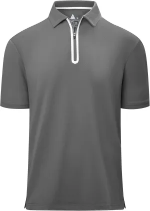 Men's Zipper Polo Shirt Short Sleeve Moisture Wicking Casual Golf Polo Shirt Quarter Zip Tops