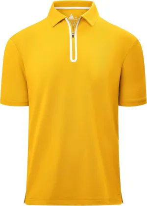 Men's Zipper Polo Shirt Short Sleeve Moisture Wicking Casual Golf Polo Shirt Quarter Zip Tops