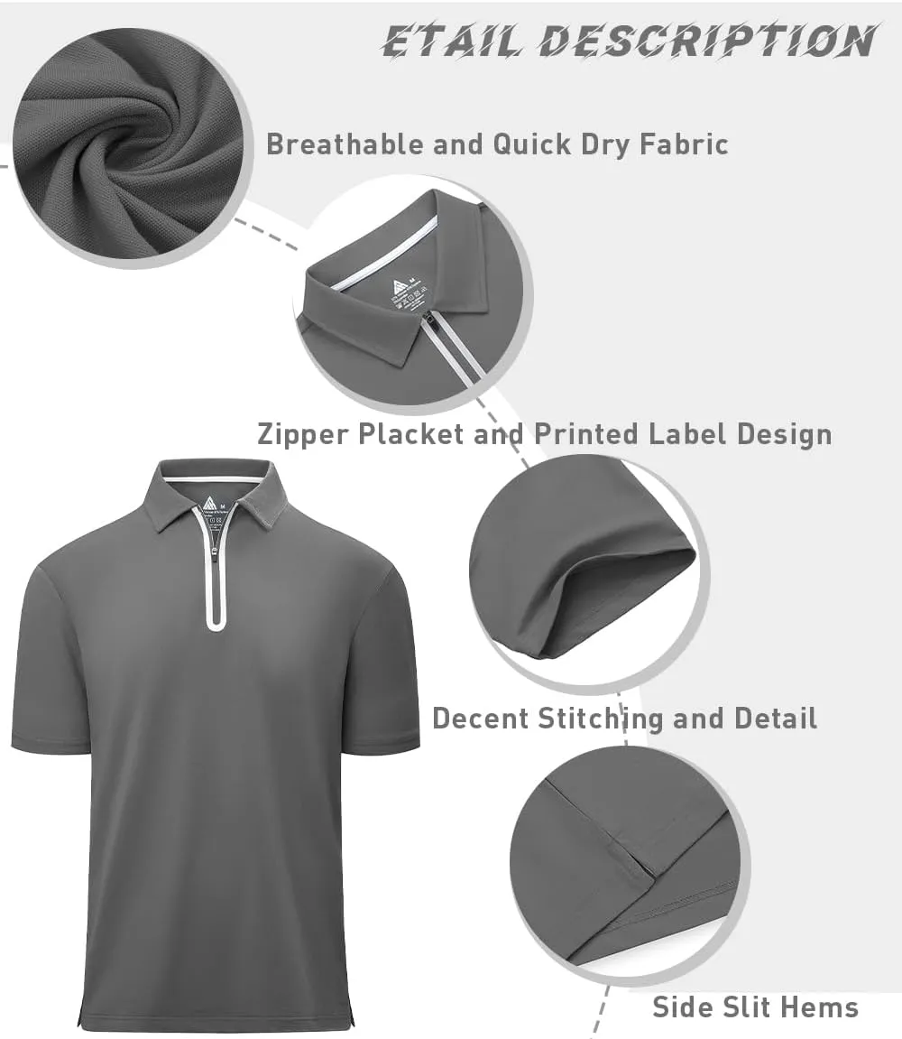 Men's Zipper Polo Shirt Short Sleeve Moisture Wicking Casual Golf Polo Shirt Quarter Zip Tops