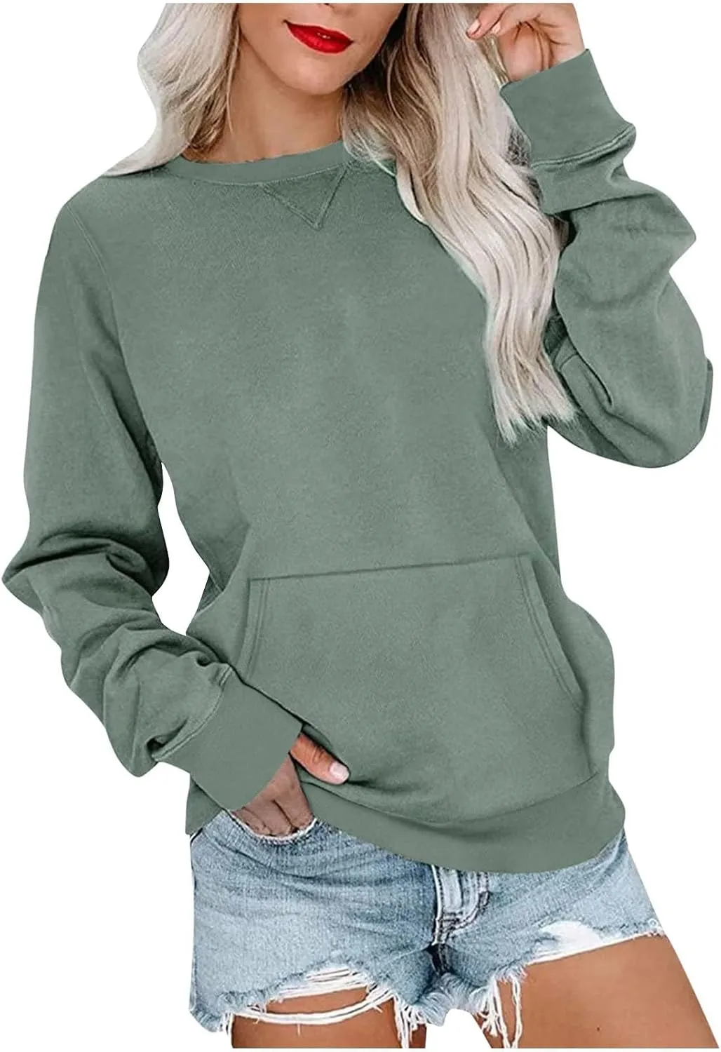 midelxp Crewneck Sweatshirts for Women Cute Long Sleeve Fleece Pullover Tops Casual Loose Fit Y2k Hoodie Fall Clothes 2024