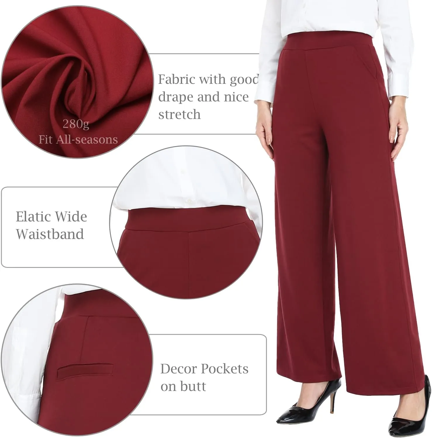 MISS MOLY Women's High Waist Wide Leg Palazzo Pants Business Casual Stretch Trousers Dress Pants