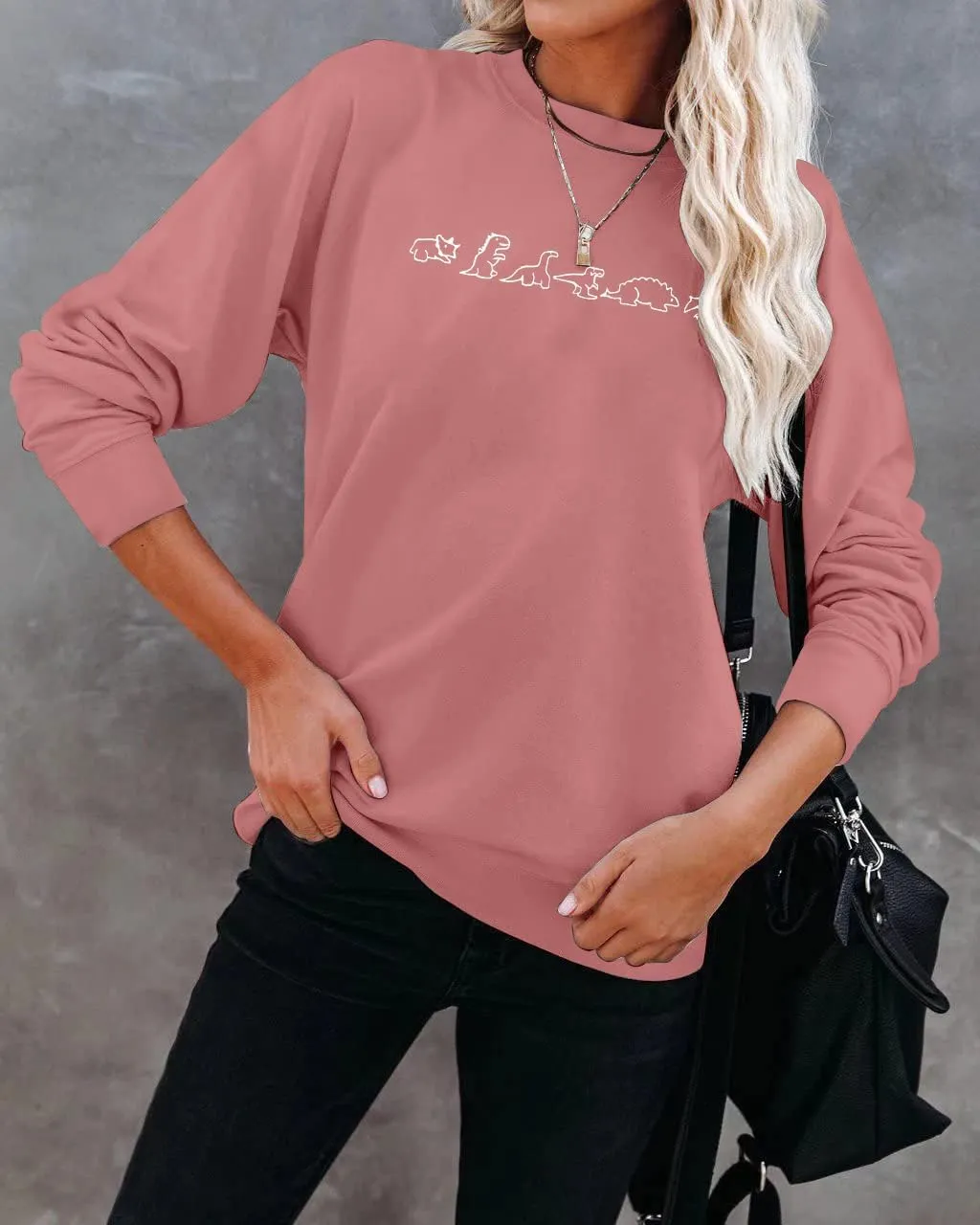 MOUSYA Dinosaur Sweatshirt Women Dinosaur Evolution Sweatshirt Jurassic Animal Shirt Mama Graphic Print Long Sleeve Shirt