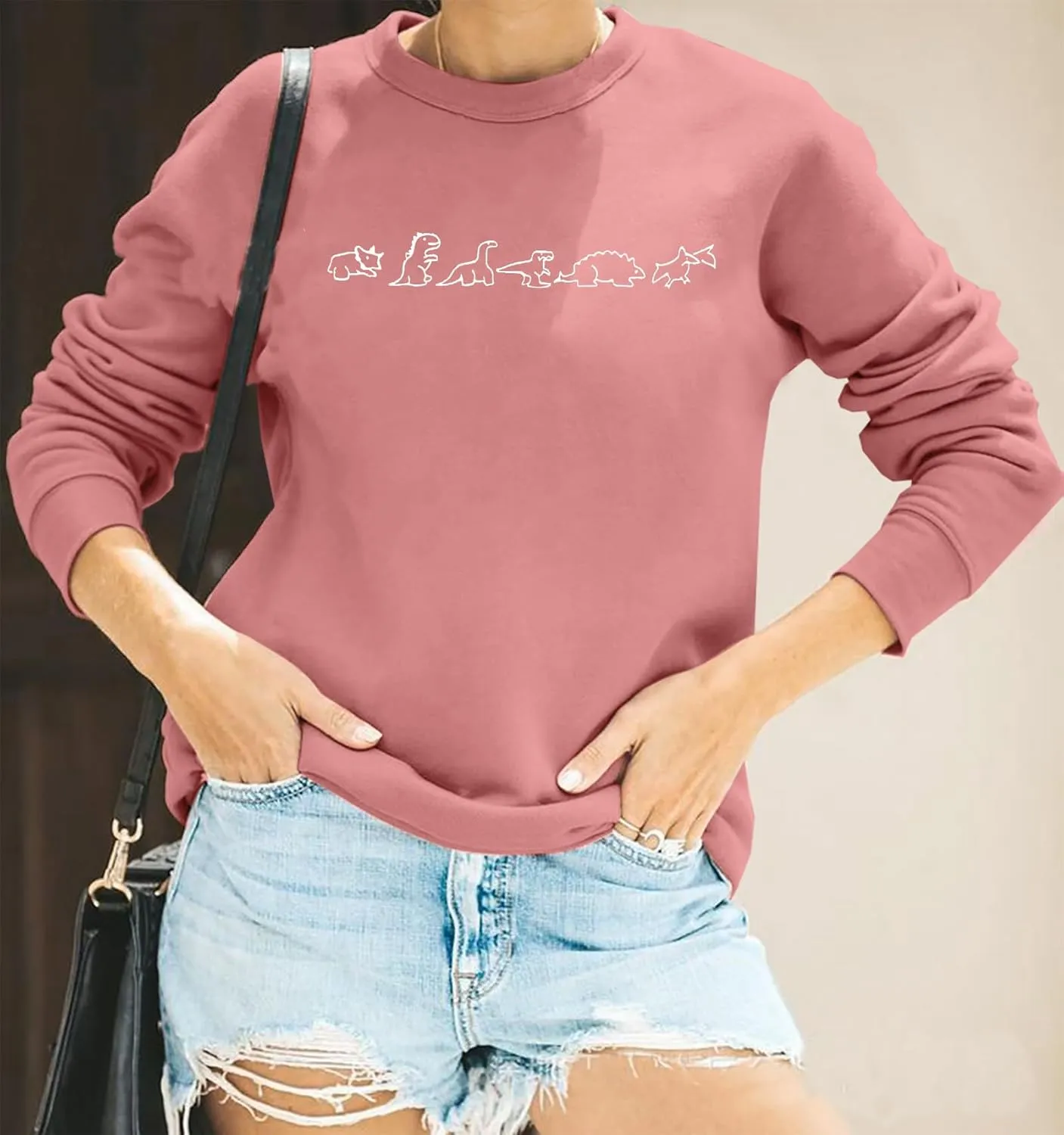 MOUSYA Dinosaur Sweatshirt Women Dinosaur Evolution Sweatshirt Jurassic Animal Shirt Mama Graphic Print Long Sleeve Shirt