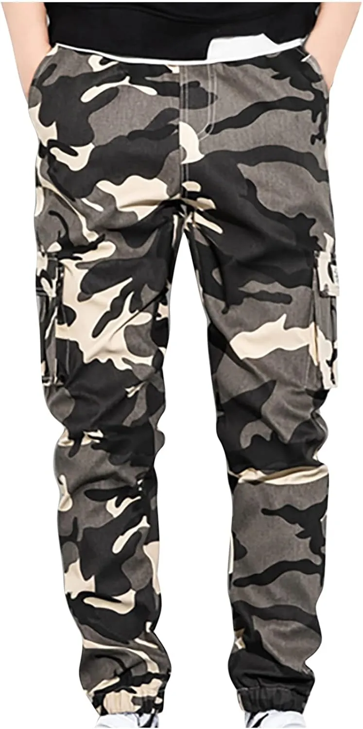 Muscularfit Men Cargo Pants Loose Fit Multi Pockets Camouflage Sweatpants Casual Stretch Tactical Hiking Pant Outdoor Fashion