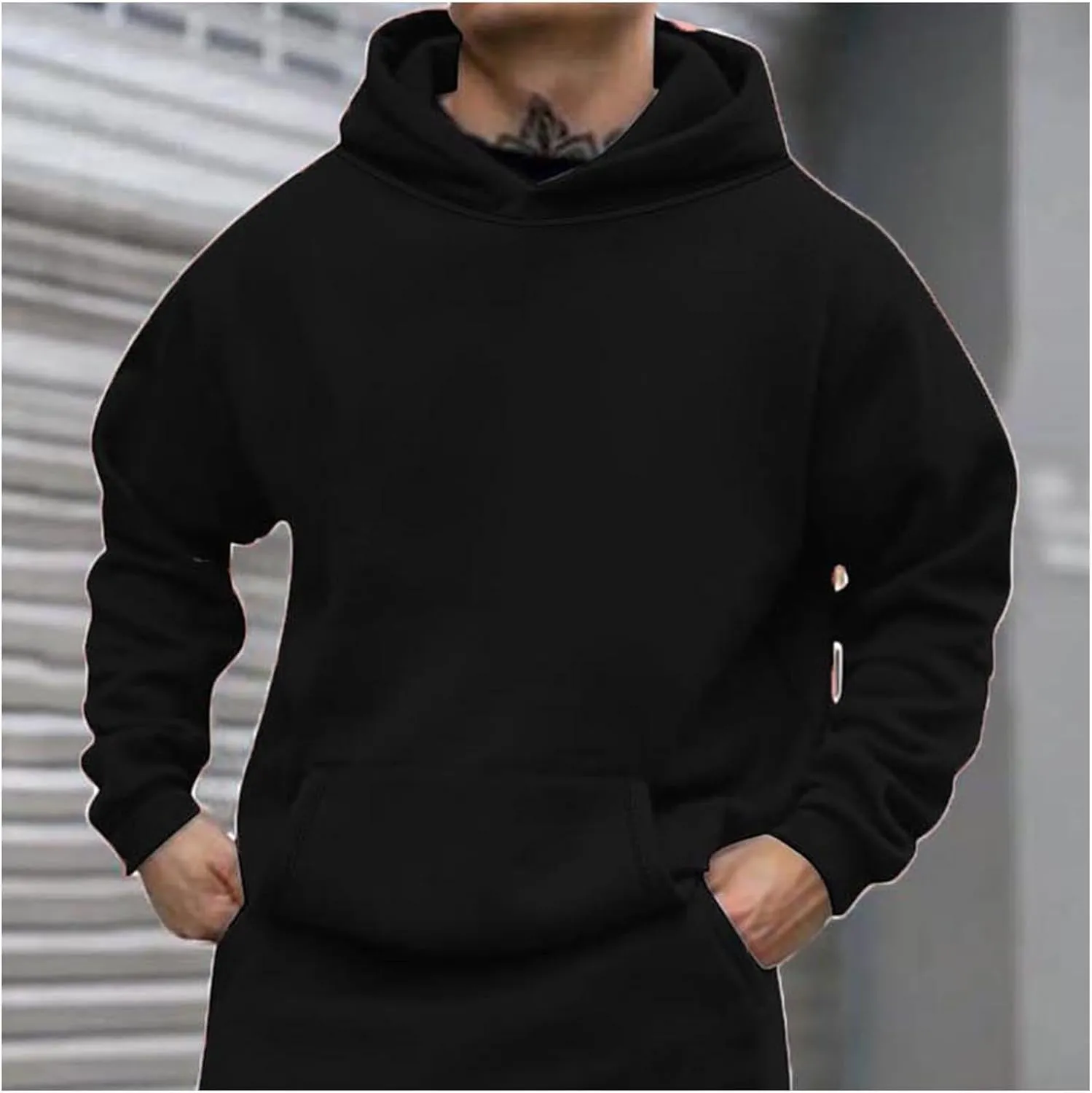Muscularfit Men's Hoodies 2024 Fashion Long Sleeve Solid Casual Pullover Shirt Big and Tall Gym Workout Hooded Sweatshirts