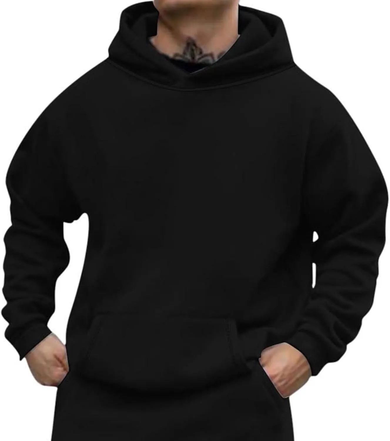 Muscularfit Men's Hoodies 2024 Fashion Long Sleeve Solid Casual Pullover Shirt Big and Tall Gym Workout Hooded Sweatshirts