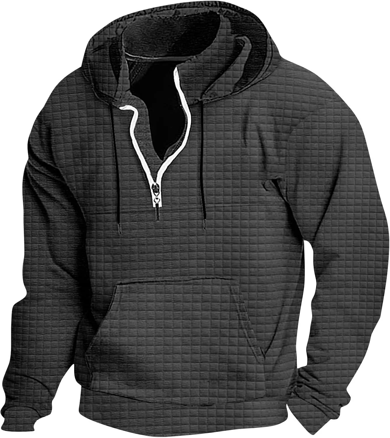 Muscularfit Zip Up Hoodie for Men Casual Stand Collar Button Pullover Waffle Sweatshirts Heavyweight 1/4 Zip Drawstring Shirt