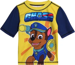 Nickelodeon Boys' Rash Guard Short Sleeve Top - Paw Patrol Chase & Marshall Quick Dry UPF50  Sun Protection Swim Shirt (2T-7)