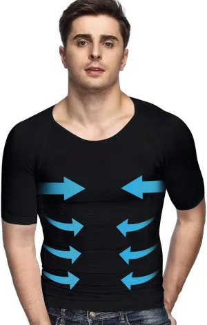 Odoland Men's Compression Shirt, Short Sleeve Shapewear Body Shaper, Slimming Shirt Tank Top Tummy Vest