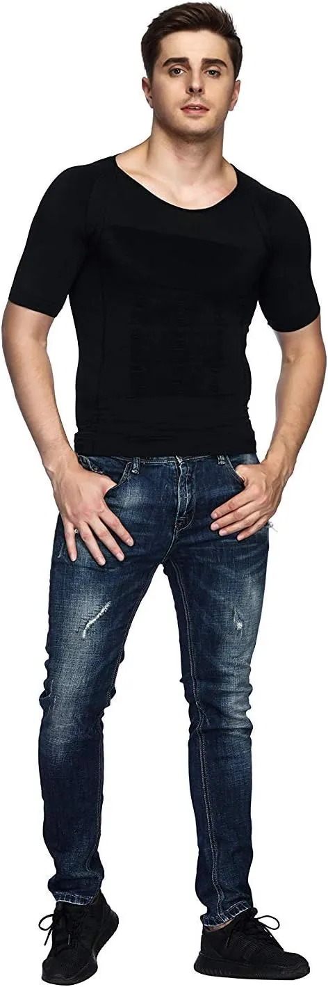 Odoland Men's Compression Shirt, Short Sleeve Shapewear Body Shaper, Slimming Shirt Tank Top Tummy Vest