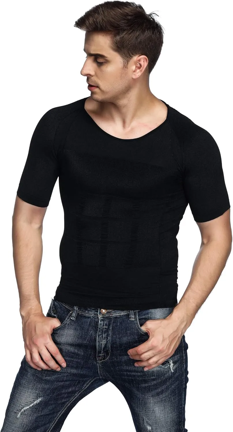 Odoland Men's Compression Shirt, Short Sleeve Shapewear Body Shaper, Slimming Shirt Tank Top Tummy Vest