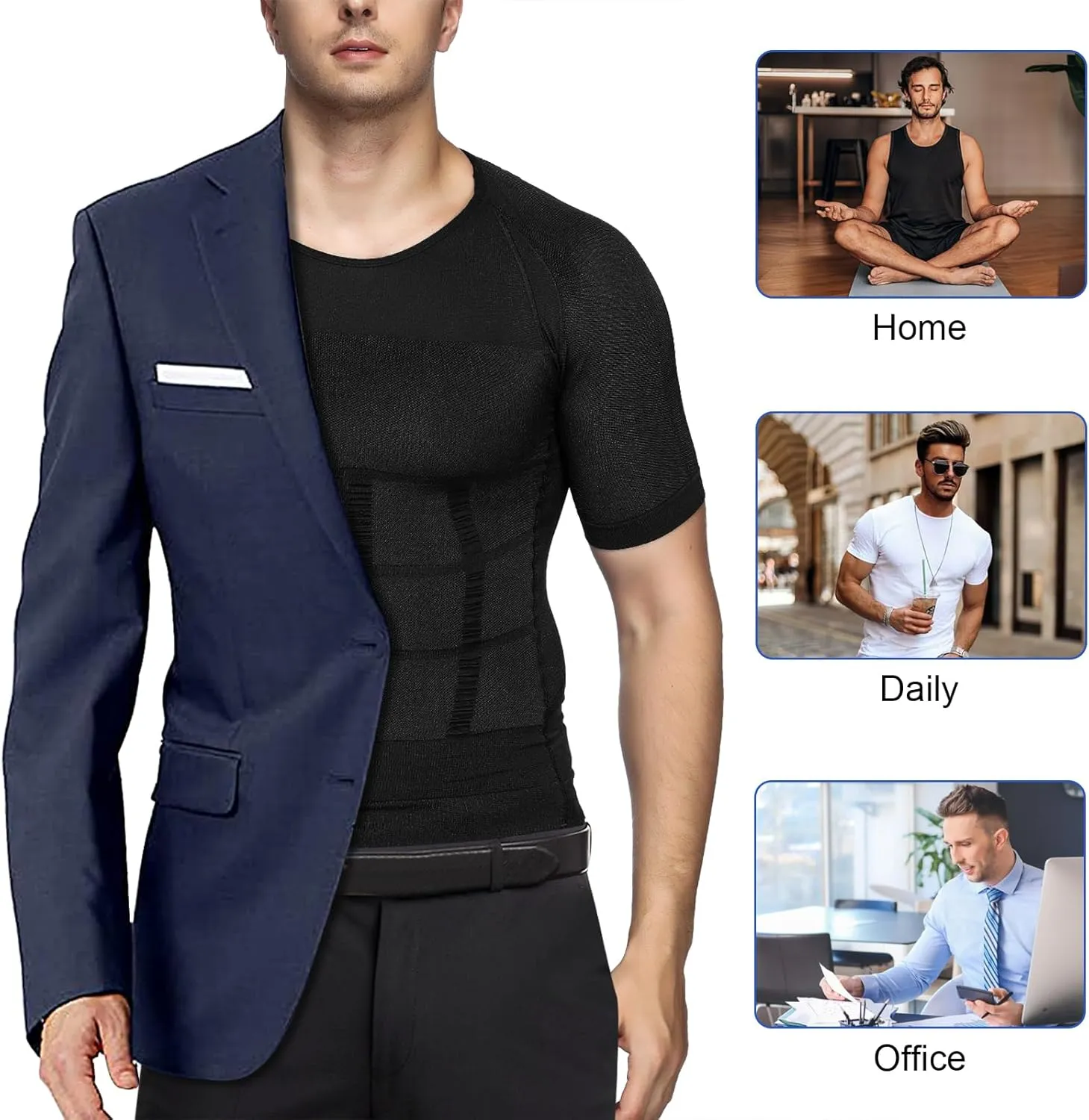 Odoland Men's Compression Shirt, Short Sleeve Shapewear Body Shaper, Slimming Shirt Tank Top Tummy Vest