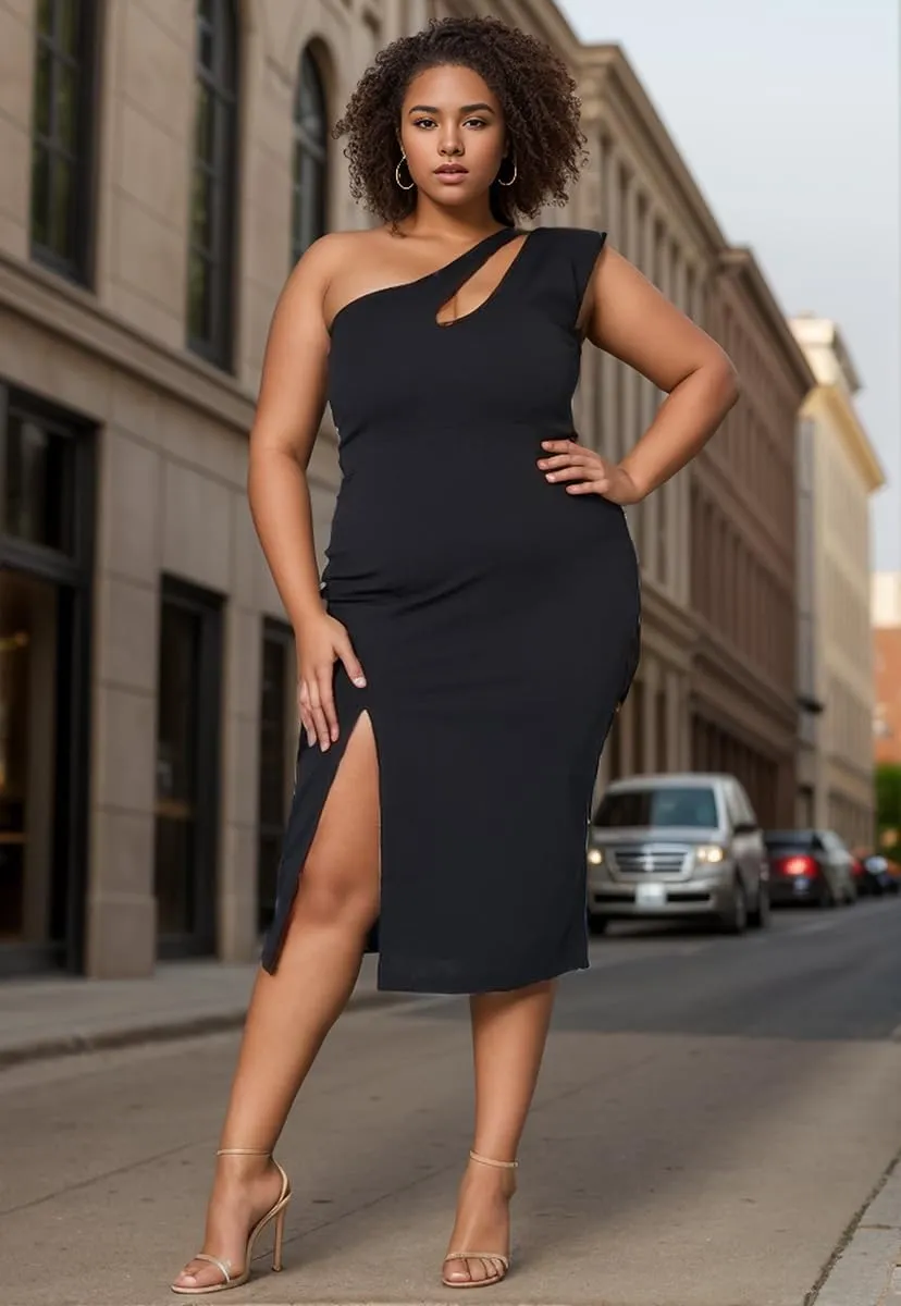 One Shoulder Dresses for Women Sexy Bodycon High Waist Slit Midi Pencil Dress