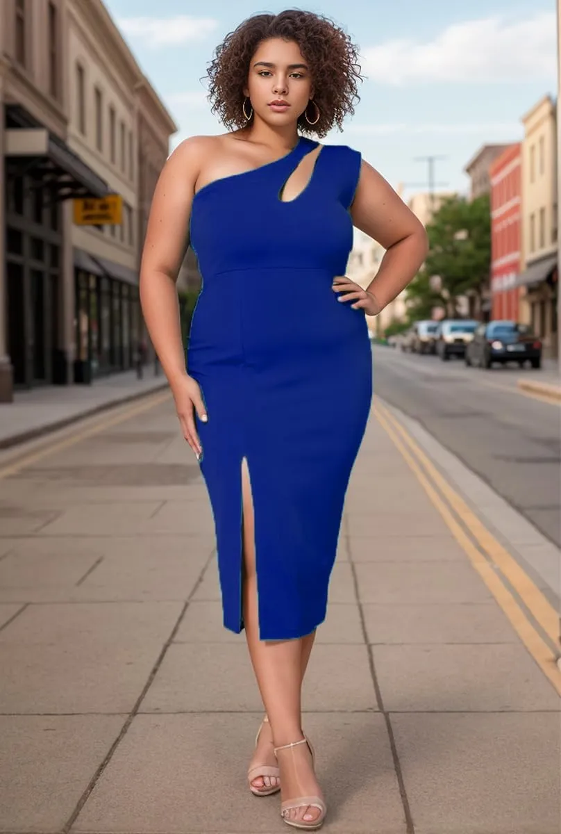 One Shoulder Dresses for Women Sexy Bodycon High Waist Slit Midi Pencil Dress