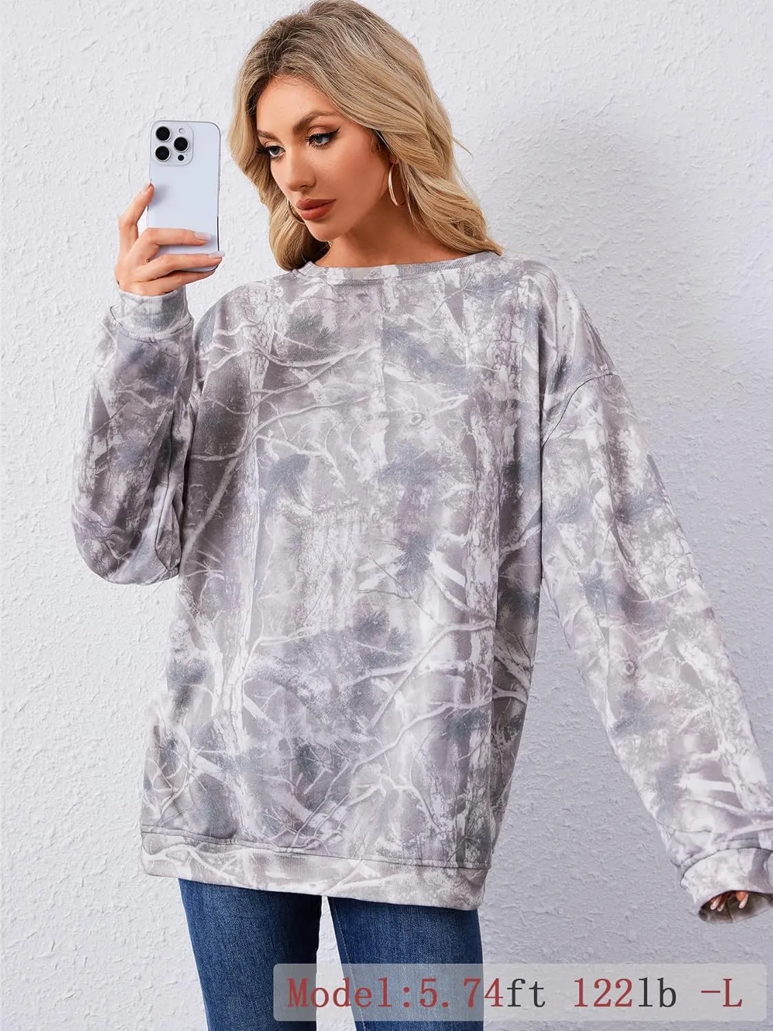 Oversized Camo Sweatshirt For Women Men Maple Leaf Camouflage Sweatshirts Hunting Camo Pullover Tops