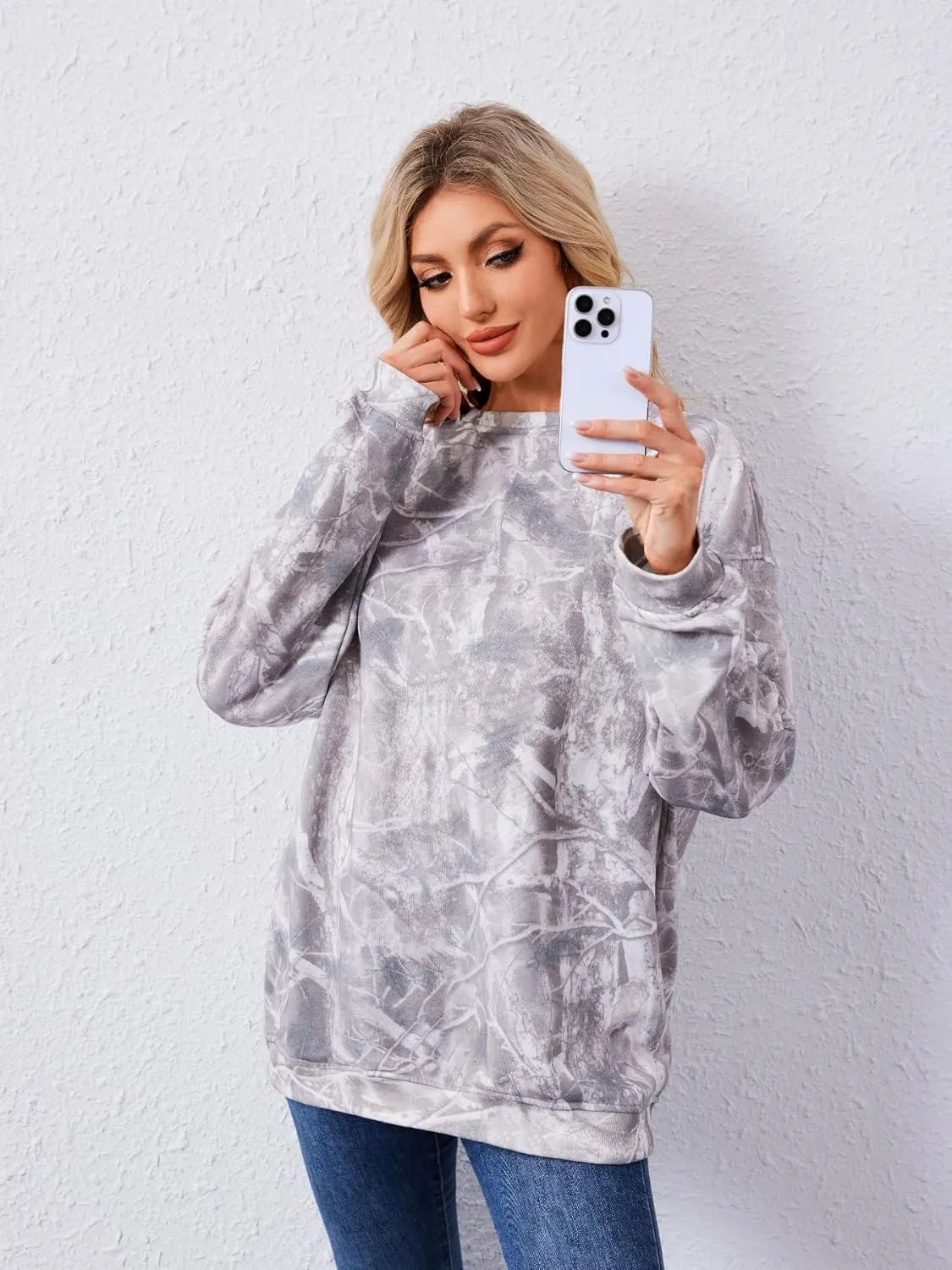 Oversized Camo Sweatshirt For Women Men Maple Leaf Camouflage Sweatshirts Hunting Camo Pullover Tops