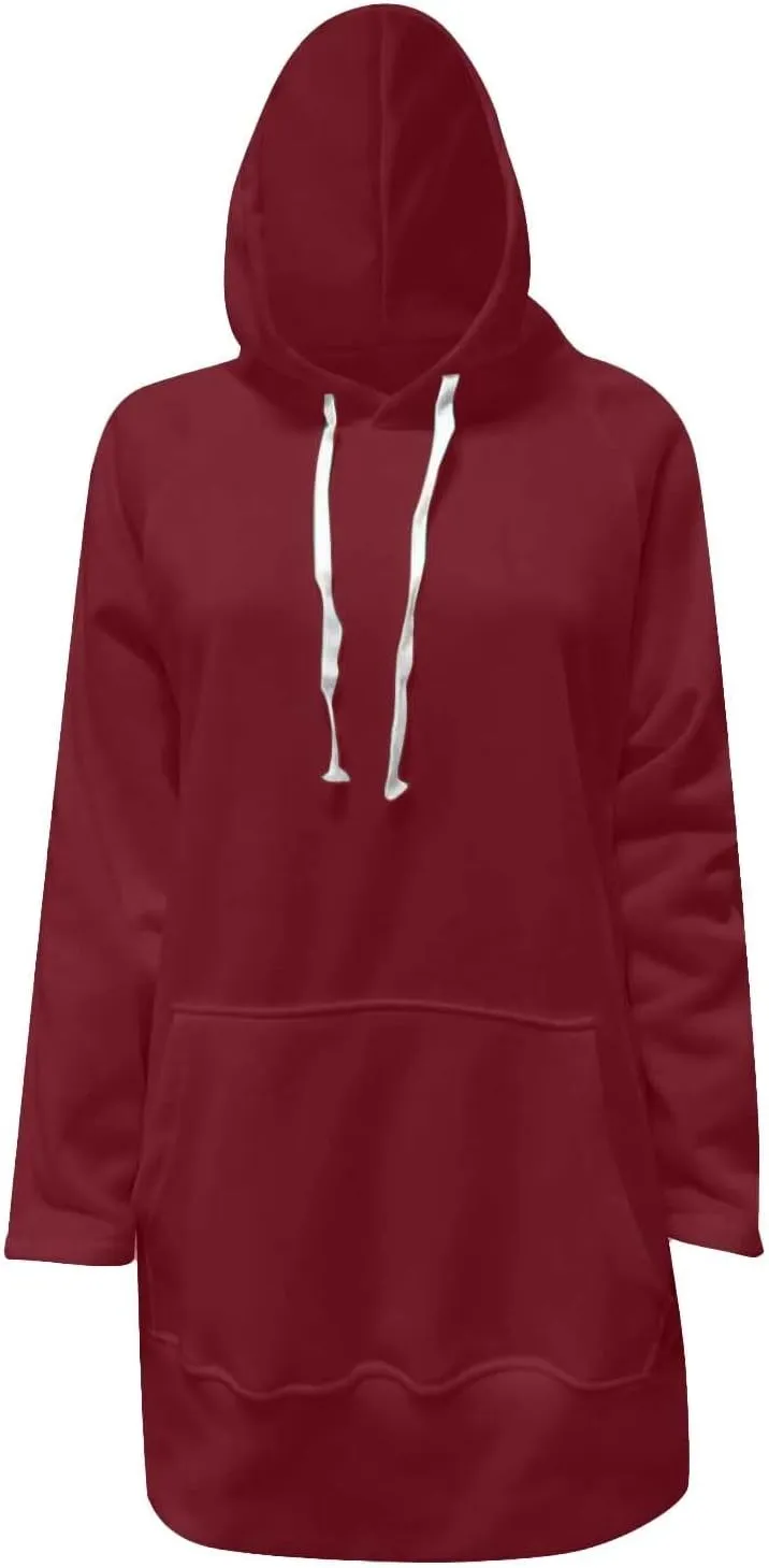 Oversized Hoodie Dress for Women Casual Warm Drawstring Long Sweatshirt with Pocket Fashion Split Hem Long Sleeve Hoodies