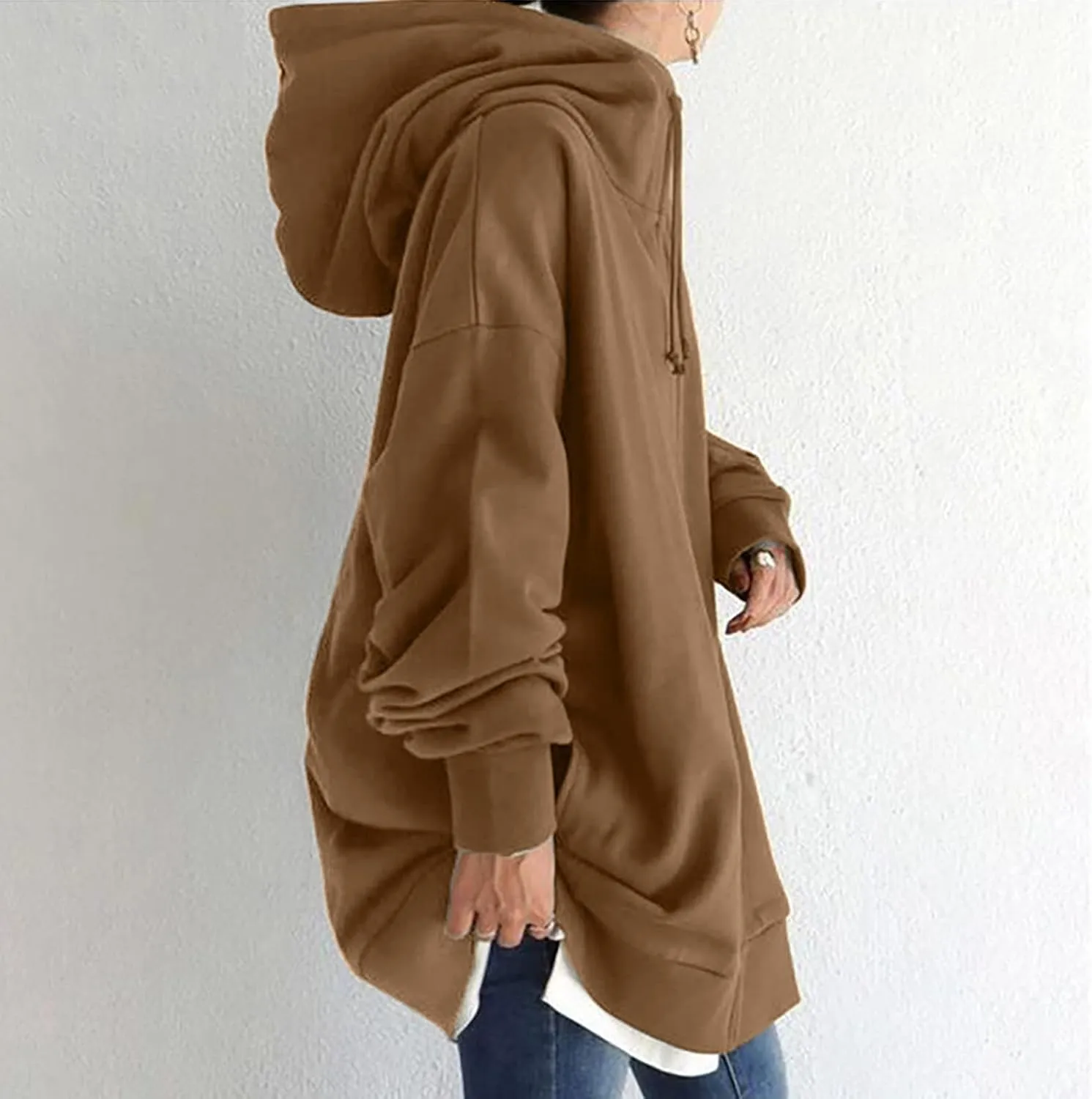 Oversized Hoodie for Women Plus Size Solid Color Hoodies Casual Full Zip Long Hooded Sweatshirt Pullover Jacket with Pockets