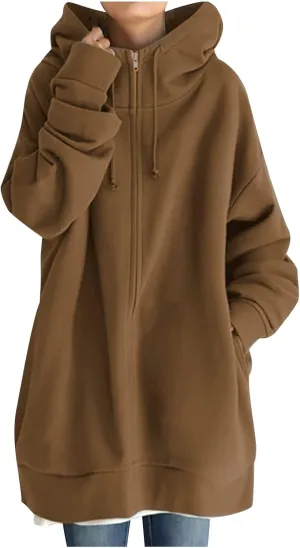 Oversized Hoodie for Women Plus Size Solid Color Hoodies Casual Full Zip Long Hooded Sweatshirt Pullover Jacket with Pockets