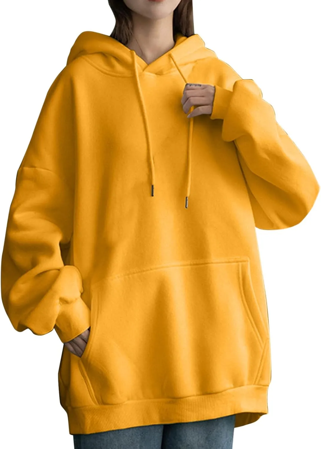 Oversized Hoodies for Teen Girls Y2k Hooded Sweatshirt Women Casual Plain Drop Shoulder Long Sleeve Hoodies Pullover Tops
