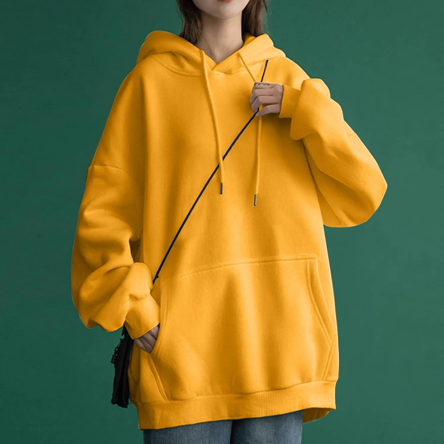 Oversized Hoodies for Teen Girls Y2k Hooded Sweatshirt Women Casual Plain Drop Shoulder Long Sleeve Hoodies Pullover Tops