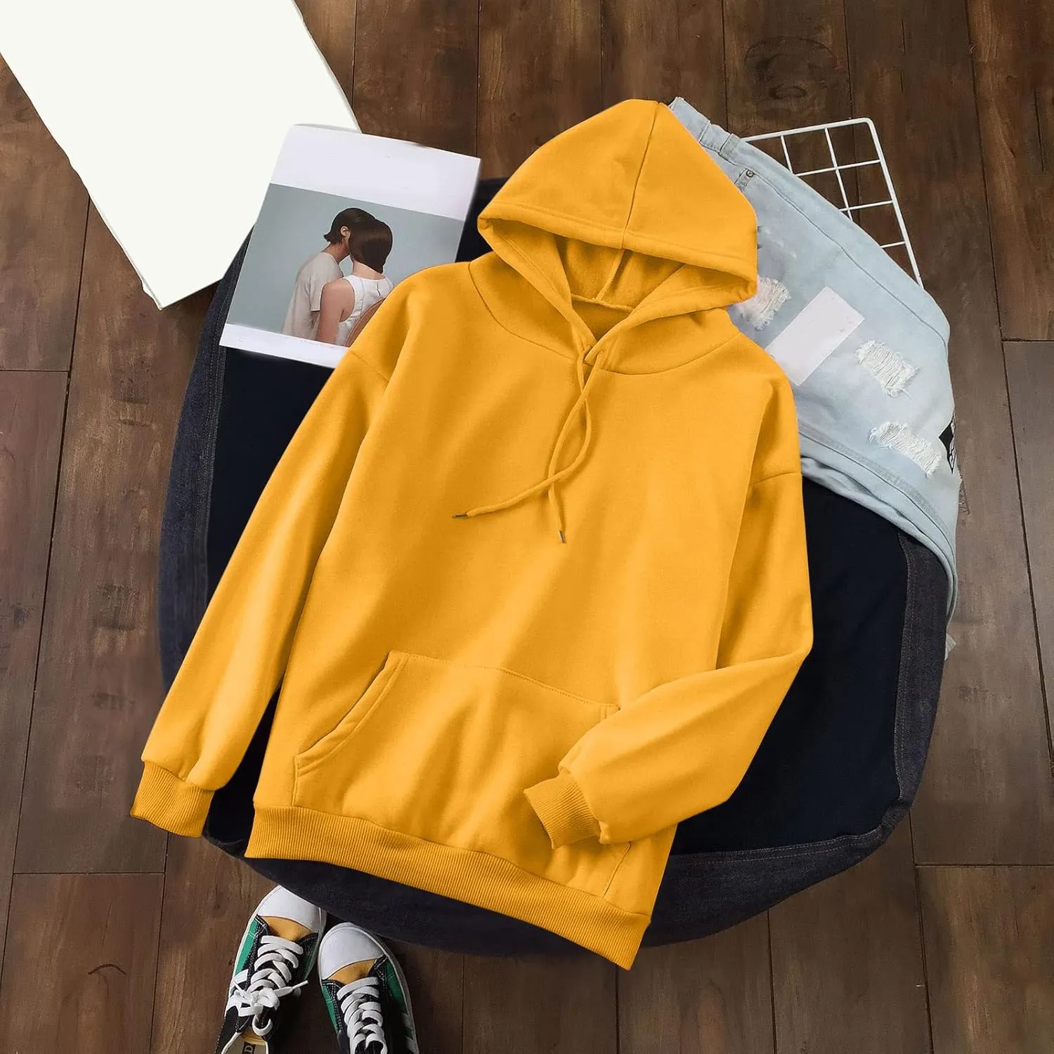 Oversized Hoodies for Teen Girls Y2k Hooded Sweatshirt Women Casual Plain Drop Shoulder Long Sleeve Hoodies Pullover Tops
