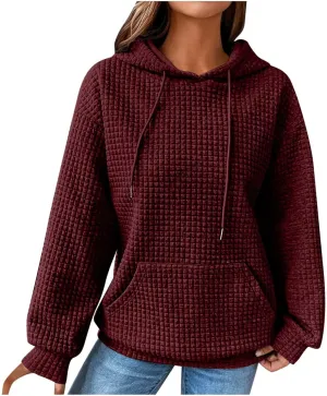 Oversized Hoodies for Women Athleisure Quilted Drawstring Crewneck Sweatshirts Fall Knit Pullover Sweaters with Pocket