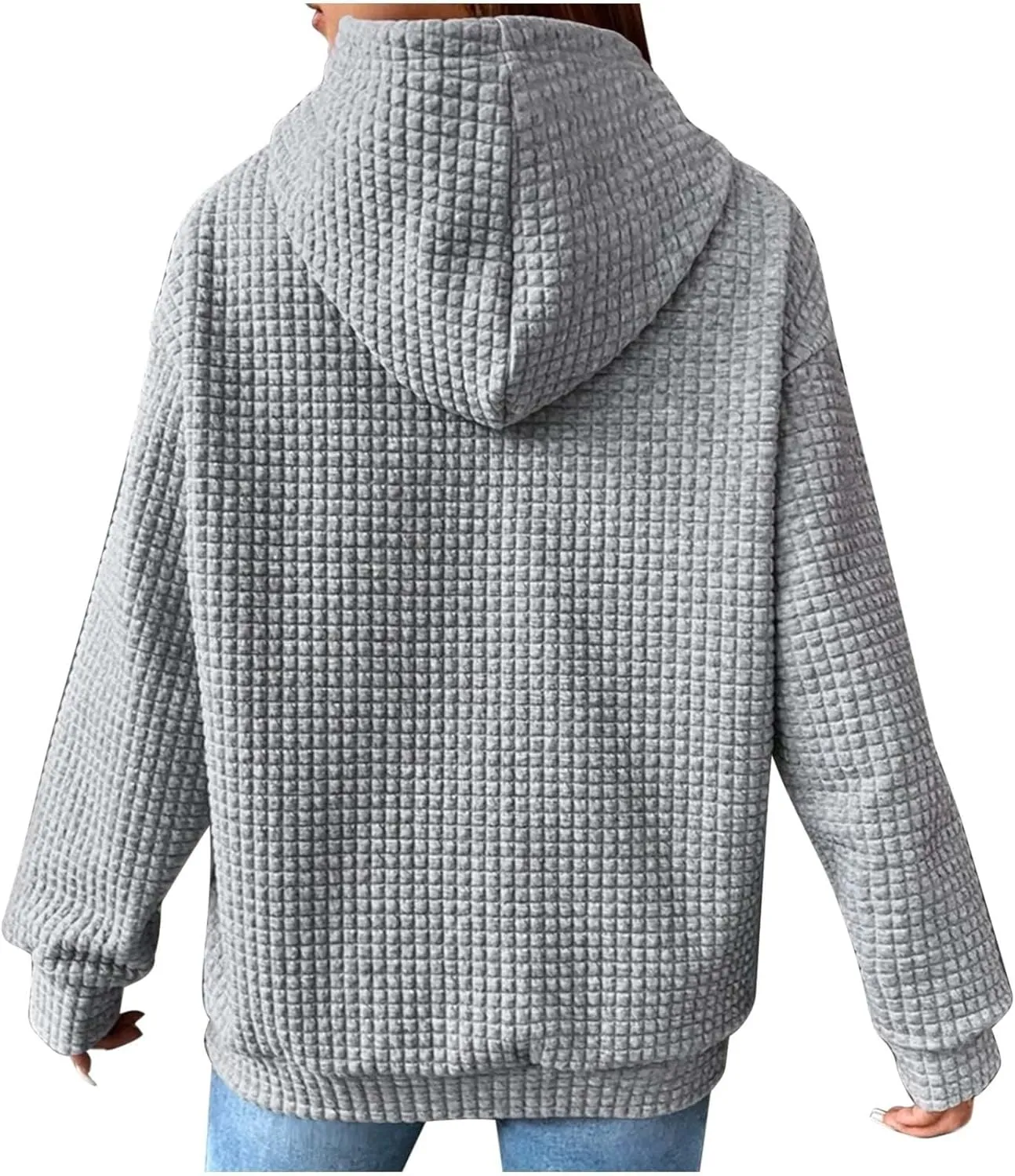 Oversized Hoodies for Women Athleisure Quilted Drawstring Crewneck Sweatshirts Fall Knit Pullover Sweaters with Pocket