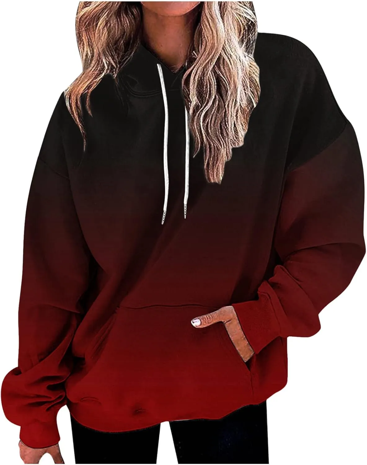 Oversized Hoodies For Women Fall Fashion 2023 Drop Shoulder Long Sleeve Hooded Sweatshirt Gradient Color y2k Clothes