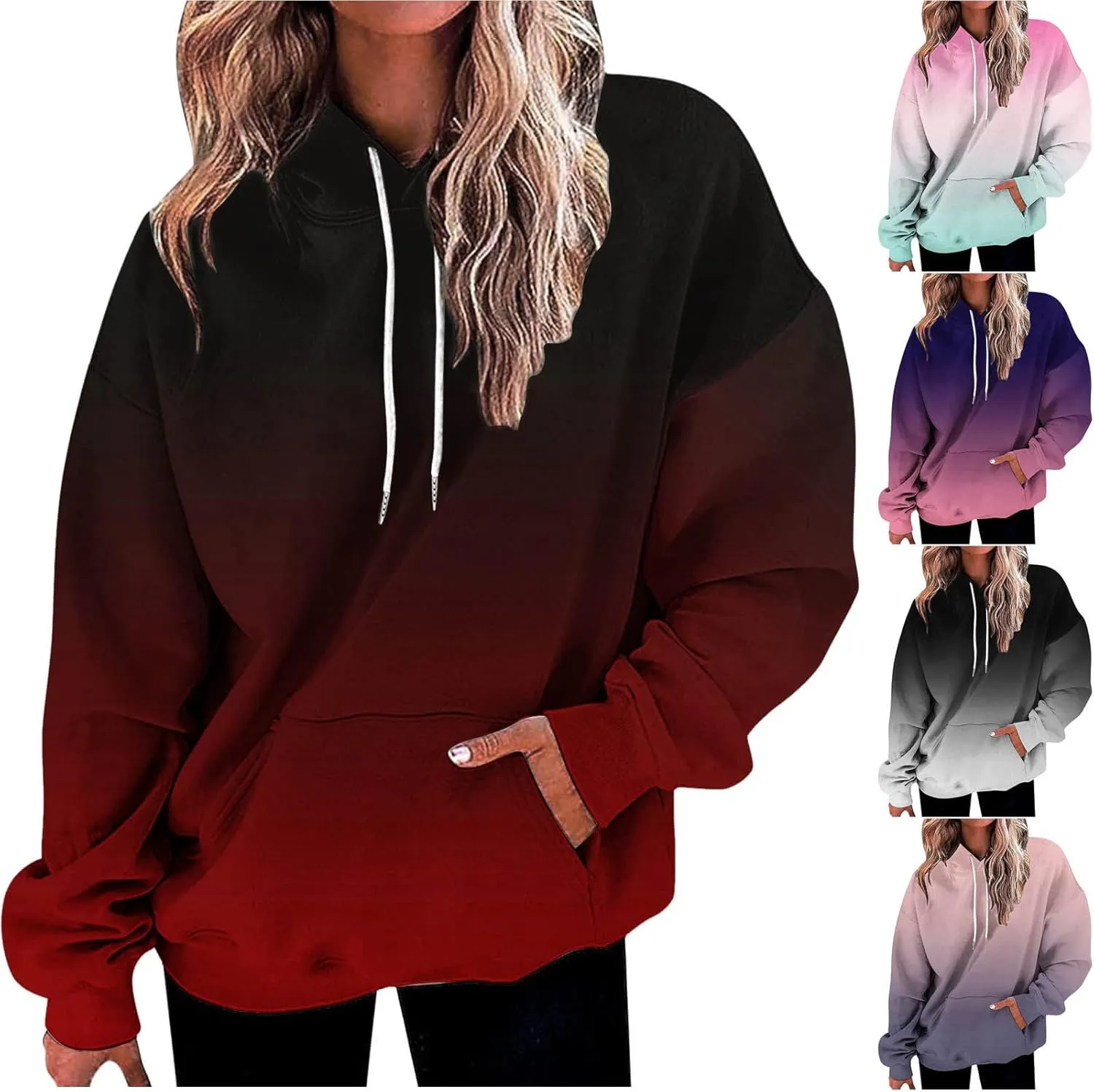 Oversized Hoodies For Women Fall Fashion 2023 Drop Shoulder Long Sleeve Hooded Sweatshirt Gradient Color y2k Clothes