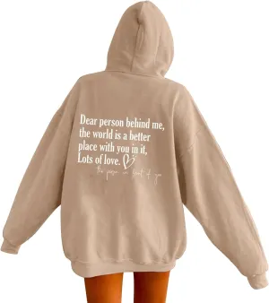 Oversized Hoodies for Women Fleece Casual Long Sleeve Letter Graphic Print Hoodie Sweatshirts Drawstring Pullover Pocket