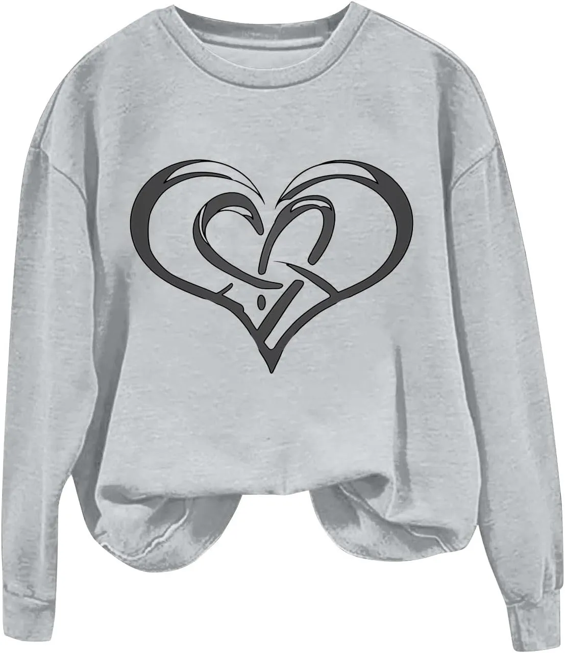 Oversized Hoodless Fall Sweatshirt for Womens Print Big Heart Long Sleeve Crewneck Solid Shirts 2024 Pullover