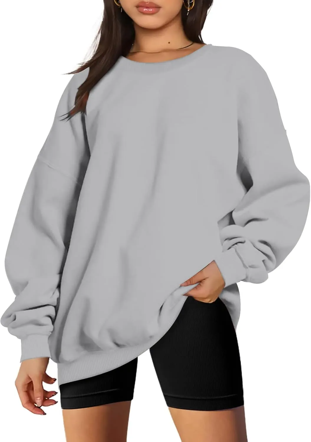 Oversized Long Sleeve Sweatshirts For Women 2023 Fall Fashion Crewneck Sweatshirt Solid Casual Loose Pullover Tops