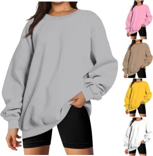 Oversized Long Sleeve Sweatshirts For Women 2023 Fall Fashion Crewneck Sweatshirt Solid Casual Loose Pullover Tops