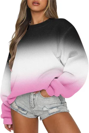 Oversized Long Sleeve Sweatshirts for Women Drop Shoulder Gradient Color Crewneck Pullover Tops Fall Fashion Clothes