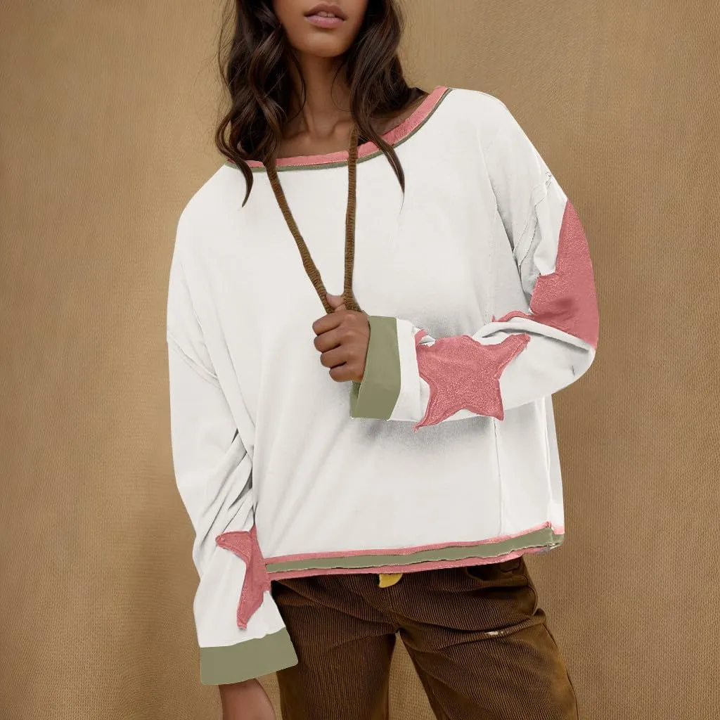 Oversized Sweatshirts For Women Crewneck Long Sleeve Casual Pullover Color Block Hoodie Tops Y2K Fall Clothes