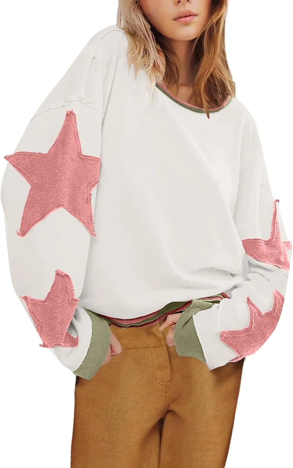 Oversized Sweatshirts For Women Crewneck Long Sleeve Casual Pullover Color Block Hoodie Tops Y2K Fall Clothes