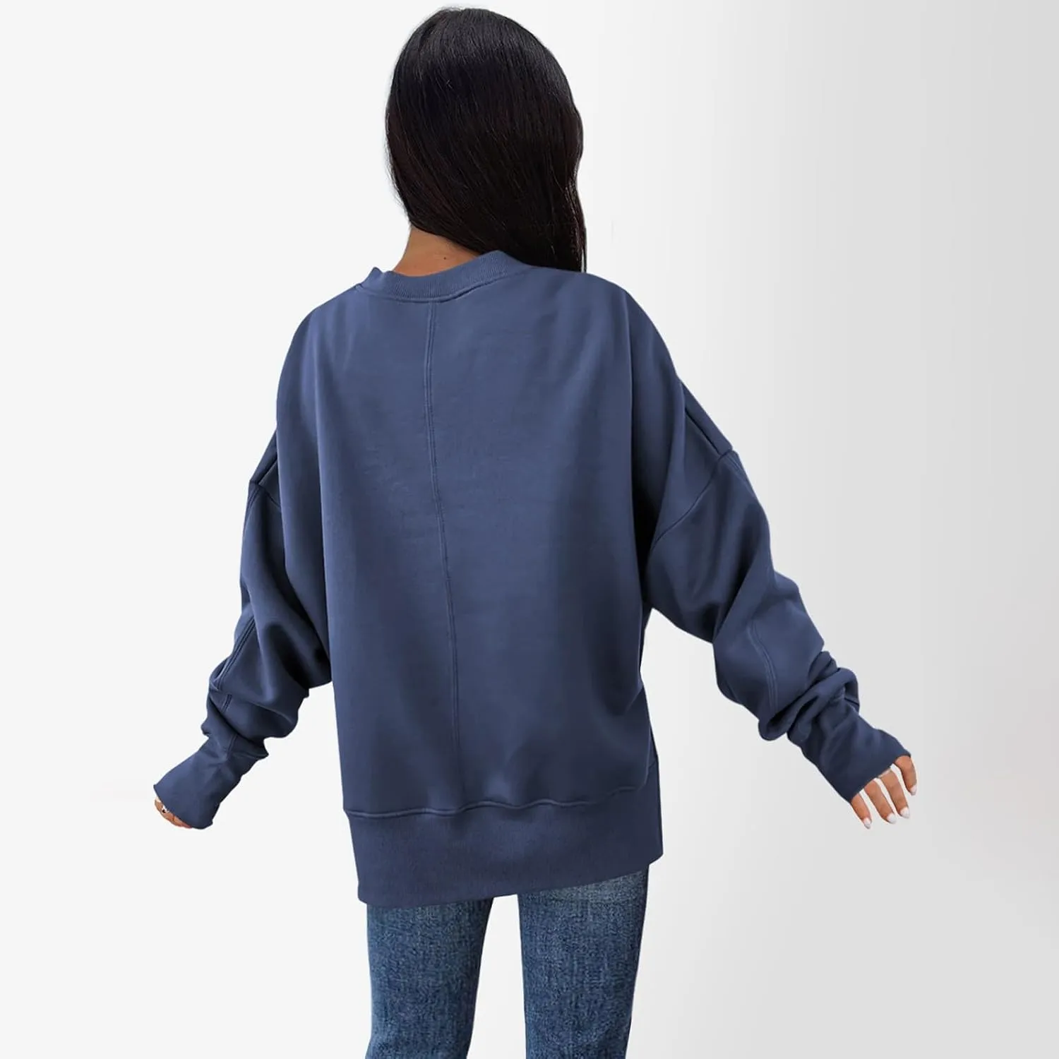 Oversized Sweatshirts for Women Loose Fit Long Sleeve Crew Neck Sweatshirts Casual Split Hem Thumb Hole Pullover