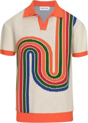 OXKNIT Vintage Polo Shirt for Men's Art Graphic V-Neck Knitted Short Sleeve Polo Shirt