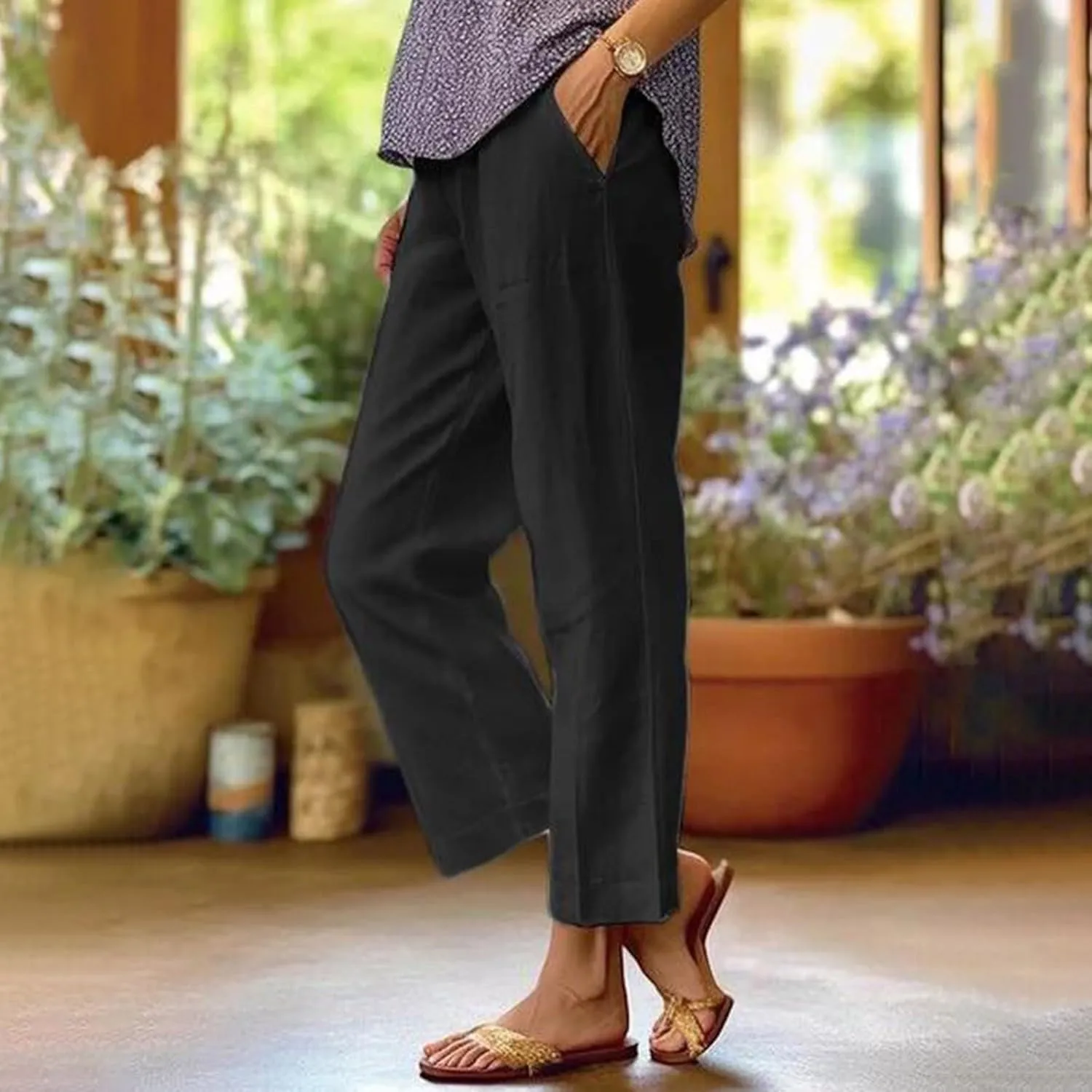 Pants for Women Loose Casual Stretch Palazzo Trousers Elastic High Waist Wide Leg Pants Plus Size Summer Straight Trousers
