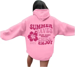 Pink Palm Puff Hoodie Preppy Y2k Hoodie Cute Graphic Hoodies for Teen Girls Oversized Clothes
