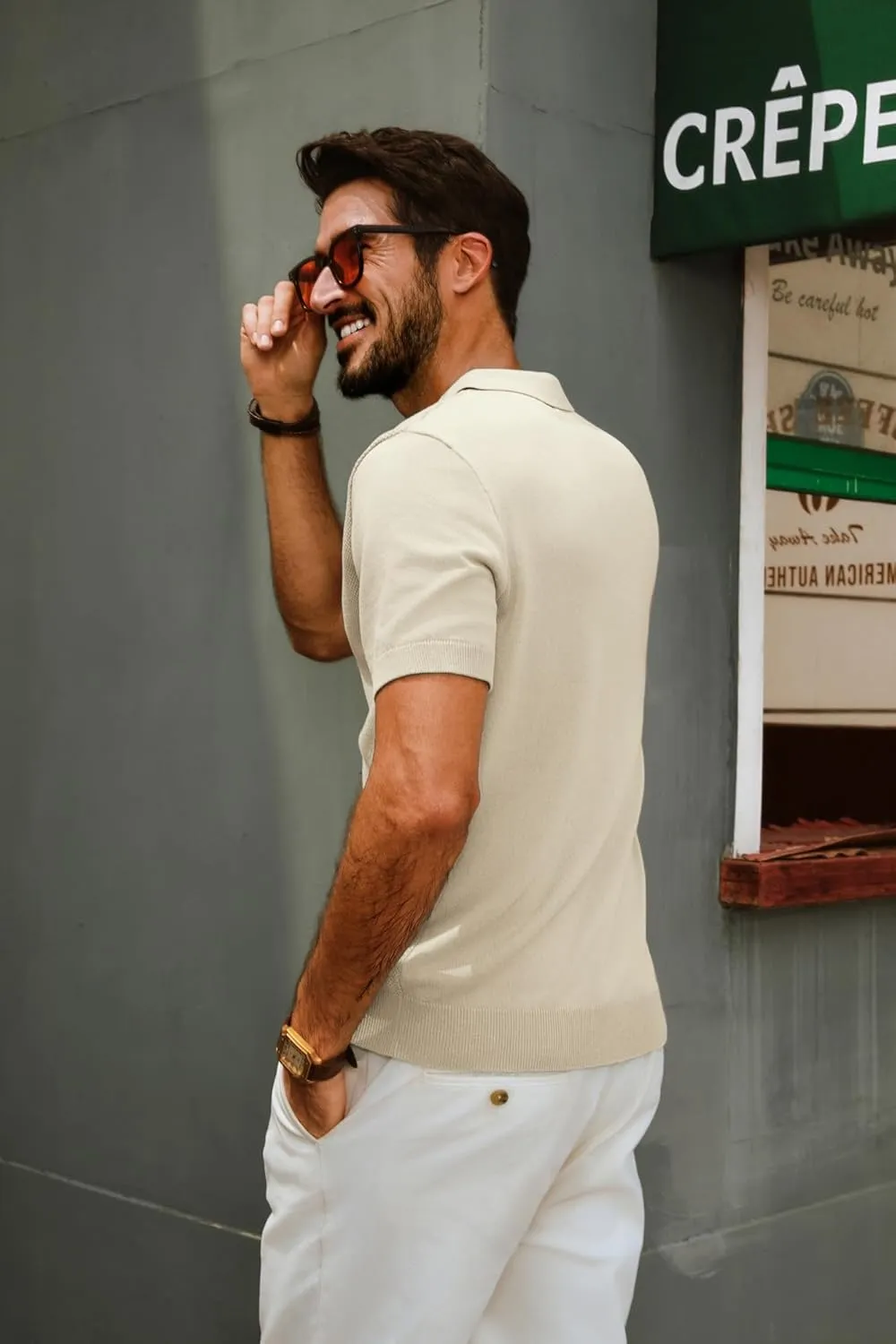 PJ PAUL JONES Men's Zipper Polo Shirt Textured Casual Knit Short Sleeve Polo T Shirt
