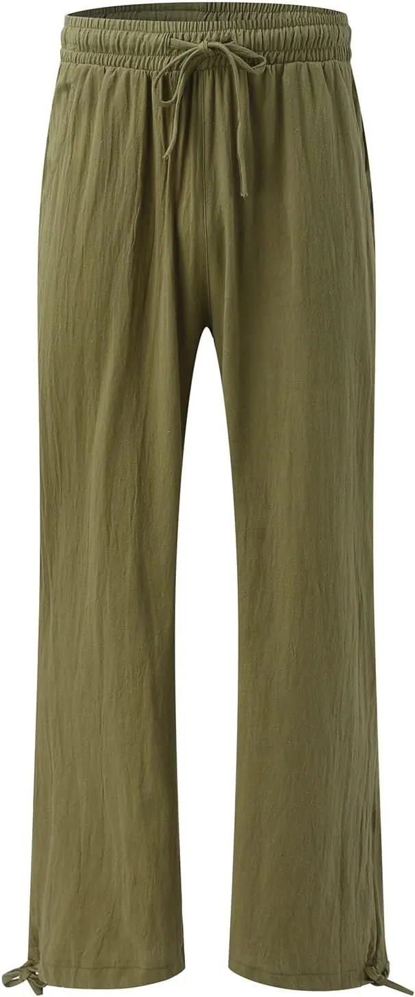 Plus Size Linen Pants for Women Casual High Waisted Wide Leg Palazzo Pants Summer Flowy Beach Trousers with Pockets