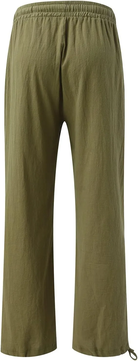 Plus Size Linen Pants for Women Casual High Waisted Wide Leg Palazzo Pants Summer Flowy Beach Trousers with Pockets