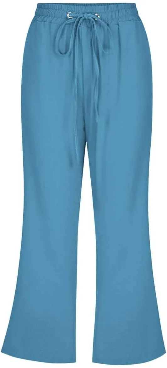 Pull On Linen Capris for Women Dressy Casual Stretch Lightweight Capri Elastic High Waist Lounge Pants 2025 Summer S-5X