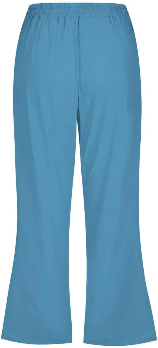 Pull On Linen Capris for Women Dressy Casual Stretch Lightweight Capri Elastic High Waist Lounge Pants 2025 Summer S-5X