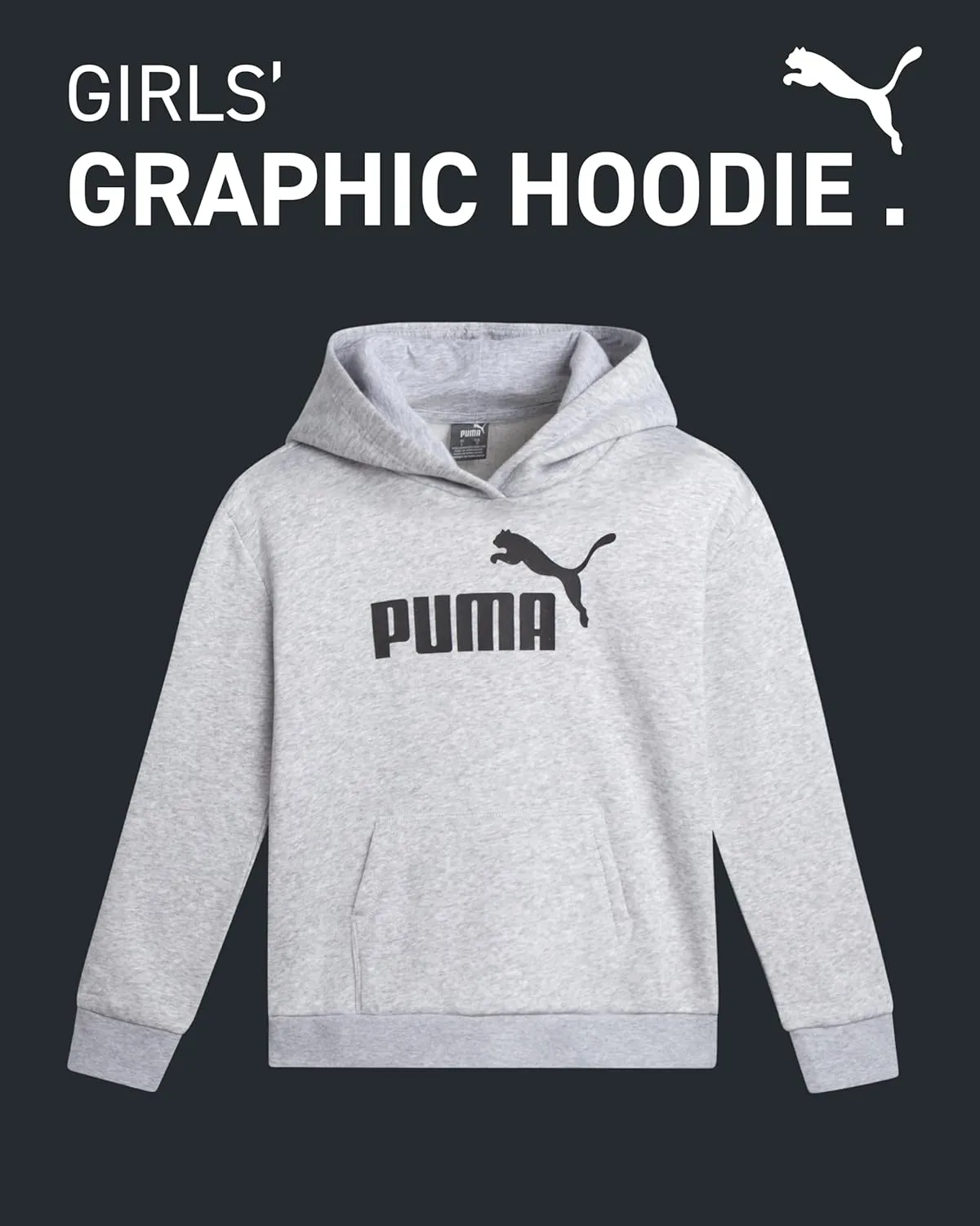 PUMA Girls' Sweatshirt - Performance Fleece Pullover Graphic Hoodie for Girls (7-16)