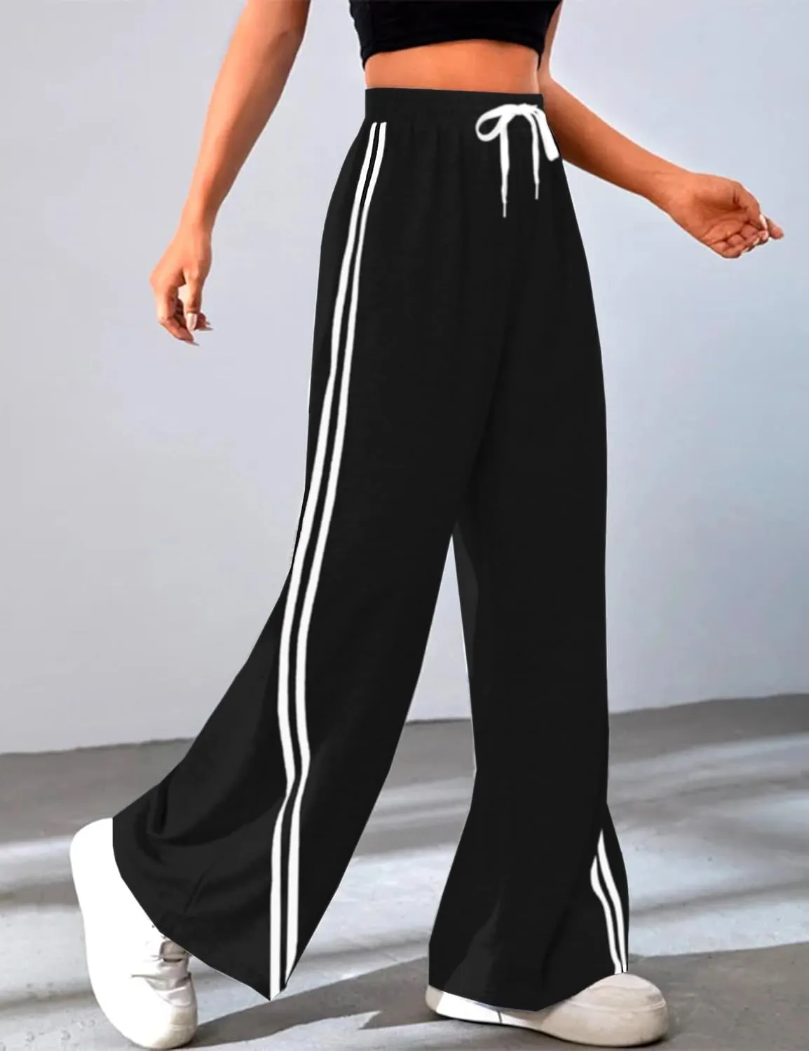 Quenteen Women's Wide Leg Sweatpants Casual High Waisted Straight Sweat Pants Drawstring Joggers with Pockets