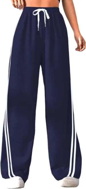 Quenteen Women's Wide Leg Sweatpants Casual High Waisted Straight Sweat Pants Drawstring Joggers with Pockets